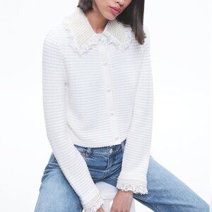 Alice+Olivia Noella Embellished Collared Cardigan